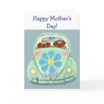 Fijne Moederdag! Dachshunds in hippie-auto