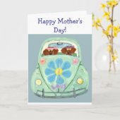Fijne Moederdag! Dachshunds in hippie-auto Kaart (Gele Bloem)
