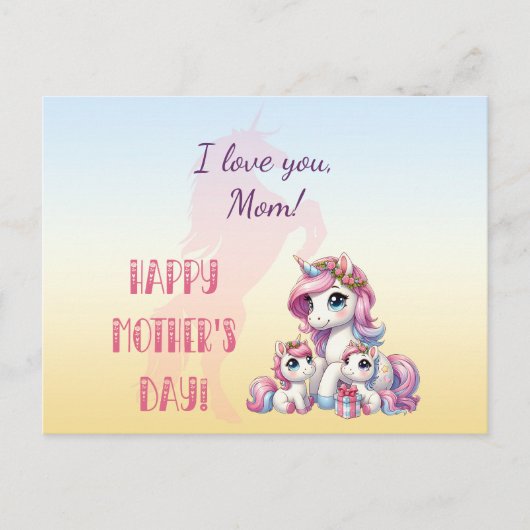 "Fijne Moederdag!" eenhoorn-thema Briefkaart (Voorkant)