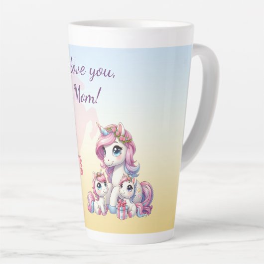 "Fijne Moederdag!" eenhoorn-thema Latte Mok (Rechterhoek)