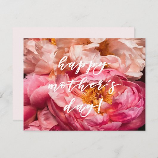 Fijne Moederdag! Elegant Roze Pioenrozen Briefkaar Briefkaart (Voorkant / Achterkant)