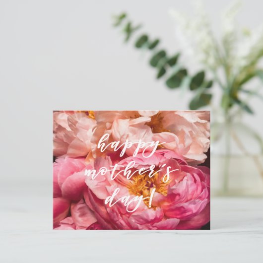 Fijne Moederdag! Elegant Roze Pioenrozen Briefkaar Briefkaart (Staand voorkant)