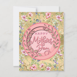 Fijne Moederdag Elegante Moderne Roze Bloemen Briefkaart