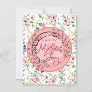 Fijne Moederdag Elegante Moderne Roze Bloemen Briefkaart