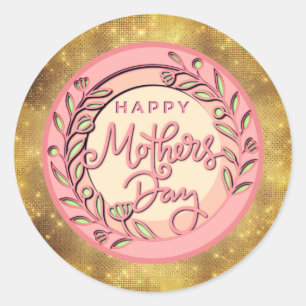 Fijne Moederdag Elegante Moderne Roze Bloemen Ronde Sticker