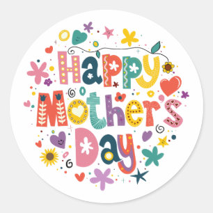 Fijne moederdag Floral Cool Stylish Lettering Ronde Sticker