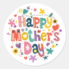 Fijne moederdag Floral Cool Stylish Lettering Ronde Sticker