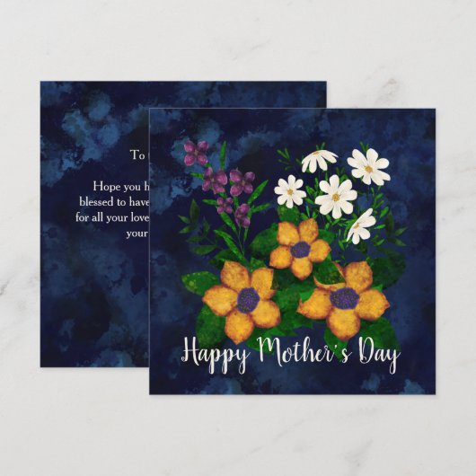 Fijne Moederdag Gele Paarse Witte Bloemen Feestdagenkaart (Voorkant / Achterkant)