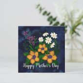 Fijne Moederdag Gele Paarse Witte Bloemen Feestdagenkaart (Staand voorkant)