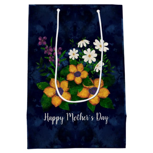 Fijne Moederdag Gele Paarse Witte Bloemen Medium Cadeauzakje (Achterkant)