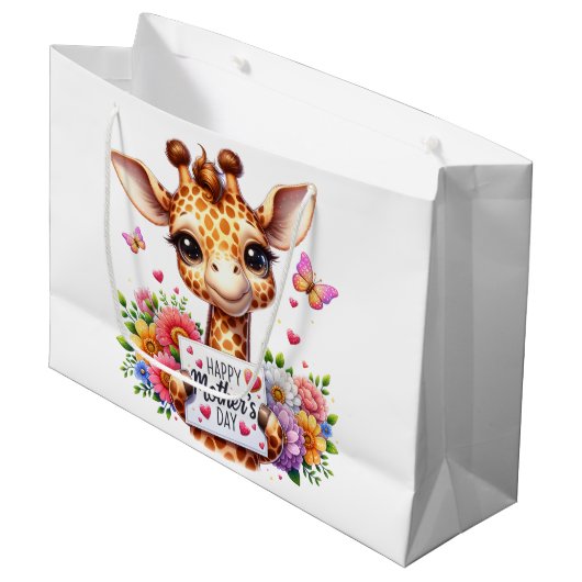 Fijne Moederdag Giraffe  Groot Cadeauzakje (Voorkant Gekanteld)