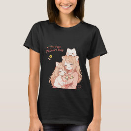 Fijne Moederdag - Grappige Kat & Bloemen T-Shirt