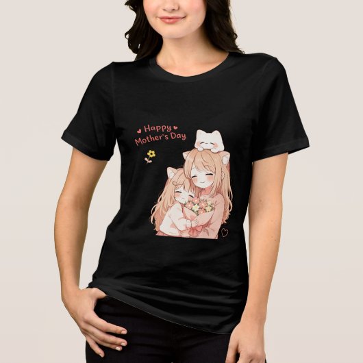 Fijne Moederdag - Grappige Kat & Bloemen T-Shirt (Voorkant)