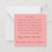 Fijne Moederdag Hartvormige Bloemstuk Notitiekaartje (Achterkant)