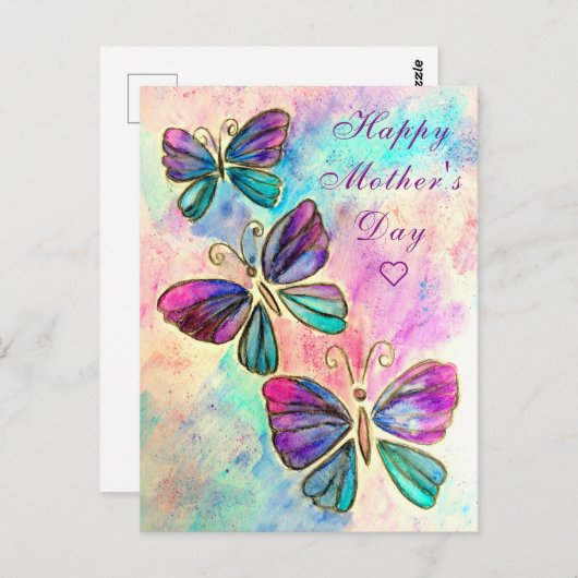 Fijne Moederdag kaart met Butterflies (Voorkant / Achterkant)
