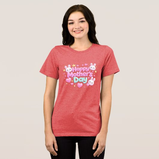 Fijne Moederdag - Knuffel Konijn met Bubbles Tri-Blend Shirt (Voorkant volledig)