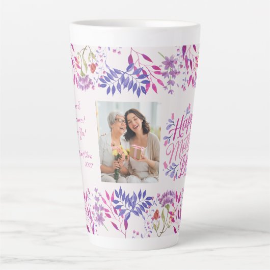 Fijne Moederdag leuke waterverf heldere bloem Latte Mok (Voorkant)