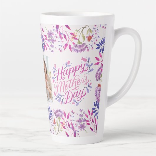 Fijne Moederdag leuke waterverf heldere bloem Latte Mok (Rechts)