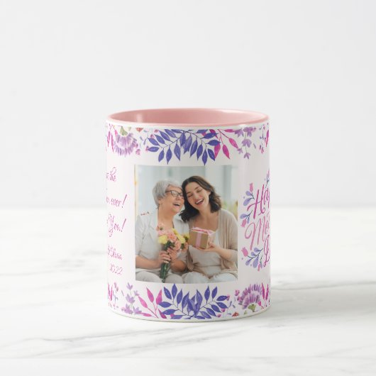 Fijne Moederdag leuke waterverf heldere bloem Mok (Midden)