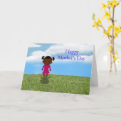 Fijne Moederdag met Afro-Amerikaans meisje Kaart (Gele Bloem)