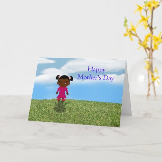 Fijne Moederdag met Afro-Amerikaans meisje Kaart (Gele Bloem)