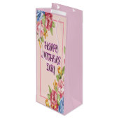 Fijne Moederdag met bloemen Wijn Cadeautas (Achterkant Gekanteld)