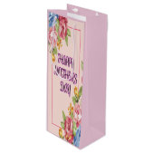 Fijne Moederdag met bloemen Wijn Cadeautas (Voorkant Gekanteld)