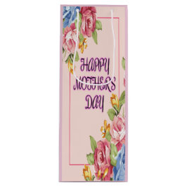 Fijne Moederdag met bloemen Wijn Cadeautas