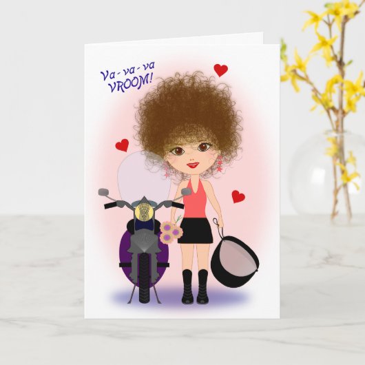 Fijne Moederdag met een motorfiets mama! Kaart (Gele Bloem)