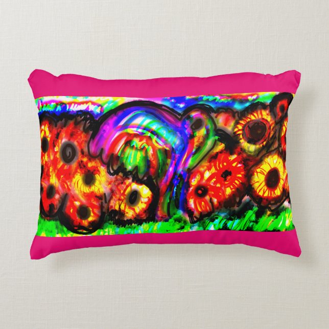 Fijne Moederdag met Hummingbird en zonnebloemen Accent Kussen (Voorkant)