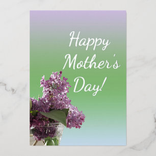 Fijne Moederdag met Sering Bloemen Folie Feestdagenkaart