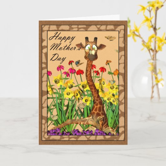 Fijne Moederdag, Moederdag met Giraffe Kaart (Gele Bloem)