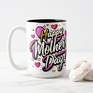 Fijne Moederdag Neon Roze Harten - Modern Plezier  Tweekleurige Koffiemok