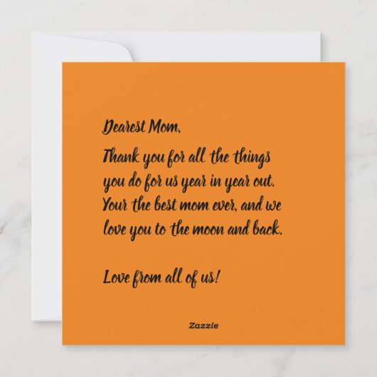 Fijne Moederdag Oranje Fijne Moeders Helderheid Feestdagenkaart (Achterkant)