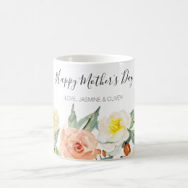 Fijne Moederdag Perzik Waterverf Bloemen Koffiemok