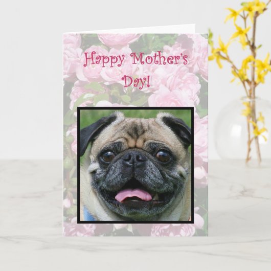 Fijne Moederdag Pug Kaart (Gele Bloem)