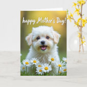 Fijne Moederdag Puppy Kaart (Gele Bloem)