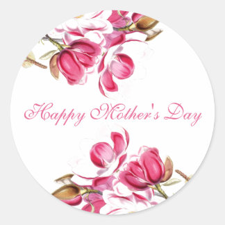 Fijne Moederdag Roze bloem schrift Ronde Sticker