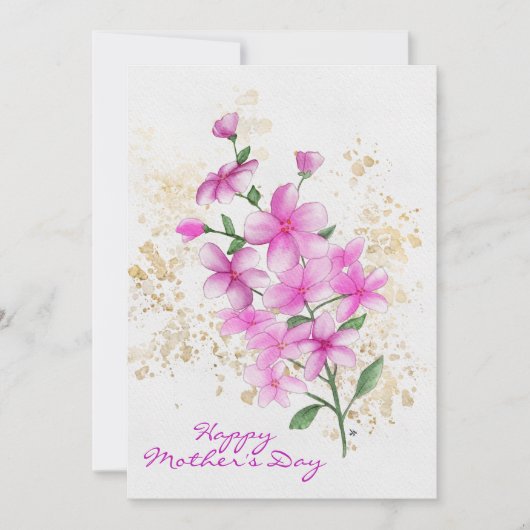 Fijne Moederdag Roze Bloemen Gouden Spetters Feestdagenkaart (Voorkant)