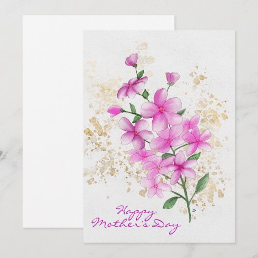 Fijne Moederdag Roze Bloemen Gouden Spetters Feestdagenkaart (Voorkant / Achterkant)