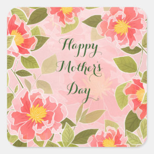 Fijne Moederdag, roze bloemendesign Vierkante Sticker