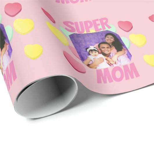 Fijne Moederdag | Roze en kleurrijke harten Cadeaupapier (Rol Hoek)