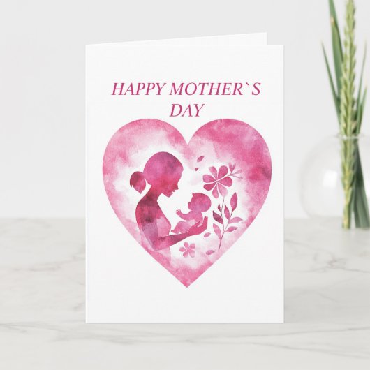Fijne Moederdag Roze Hart Gevouwen Vakantie Kaart (Voorkant)