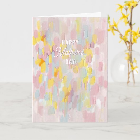 Fijne Moederdag. Roze modern abstract geschilderd Kaart (Gele Bloem)