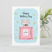 Fijne Moederdag Roze Parfum op Blauw Kaart (Staand voorkant)
