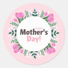 Fijne Moederdag Roze Tulpen  Ronde Sticker