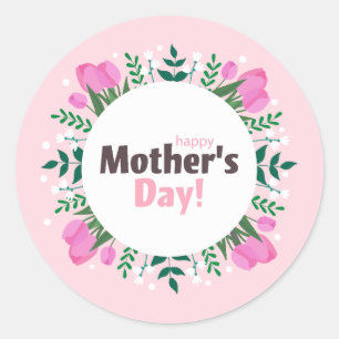 Fijne Moederdag Roze Tulpen  Ronde Sticker