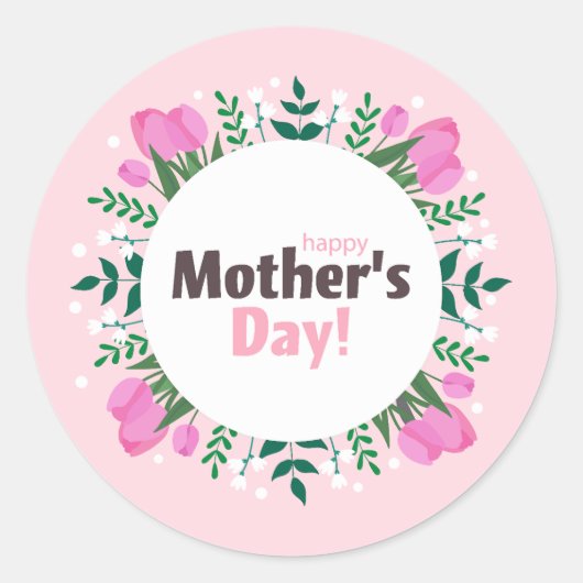 Fijne Moederdag Roze Tulpen  Ronde Sticker (Voorkant)