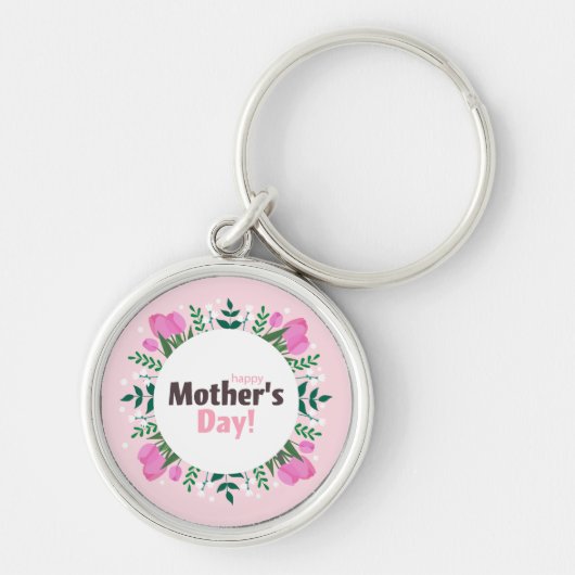 Fijne Moederdag Roze Tulpen Sleutelhanger (Voorkant)