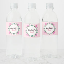 Fijne Moederdag  Roze Tulpen Waterfles Etiket